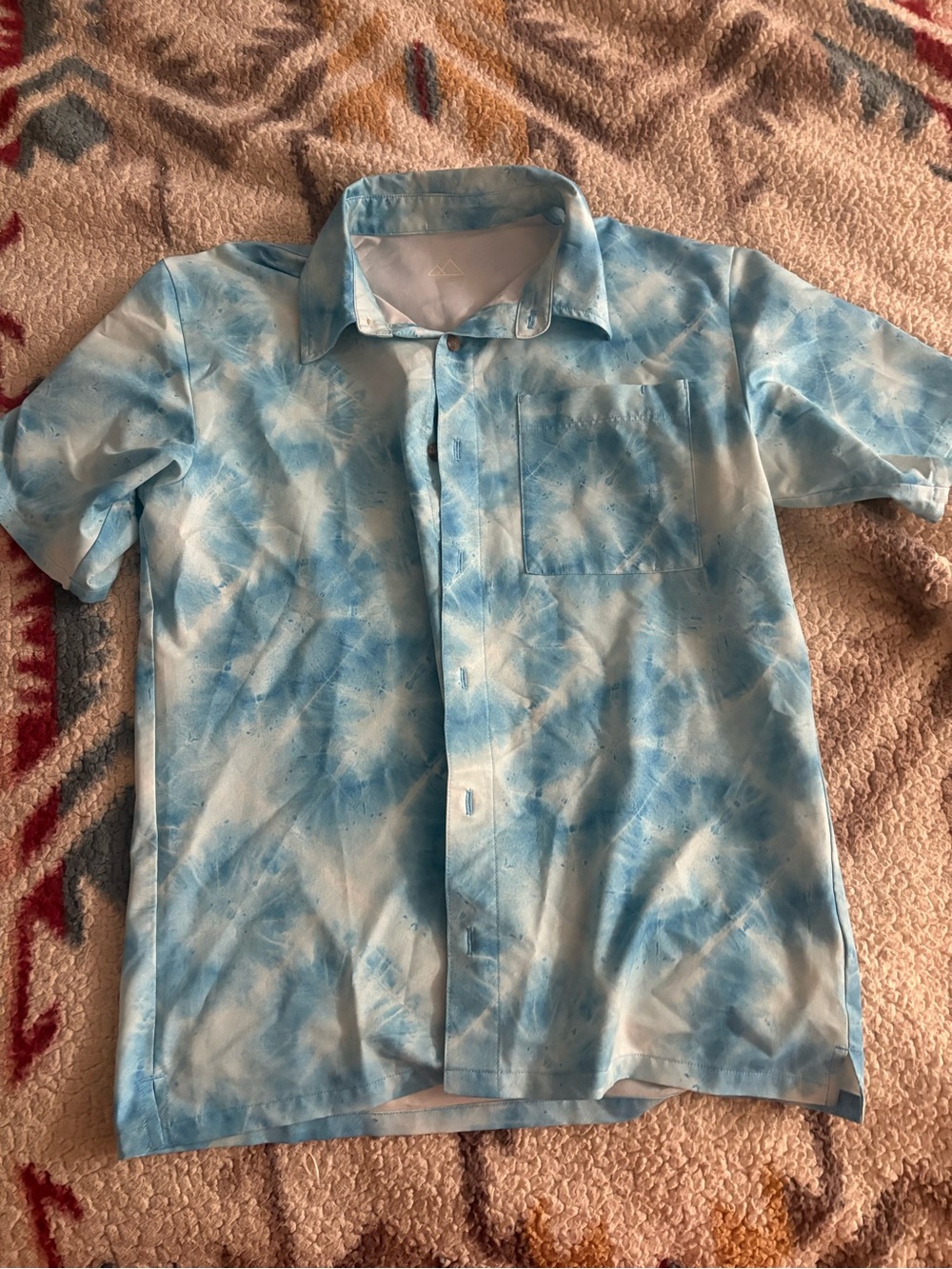 Light Blue Tie-Dye Button‑Front Short Sleeve Shirt